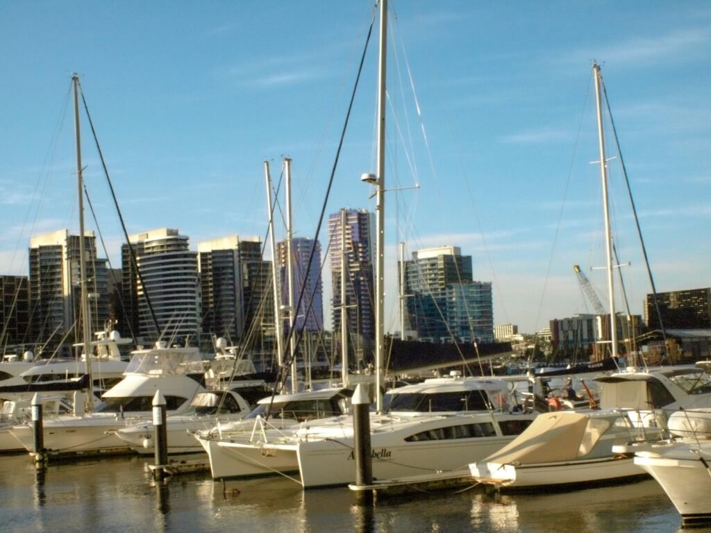 Boats and sailboats at a Melbourne marina, Victoria