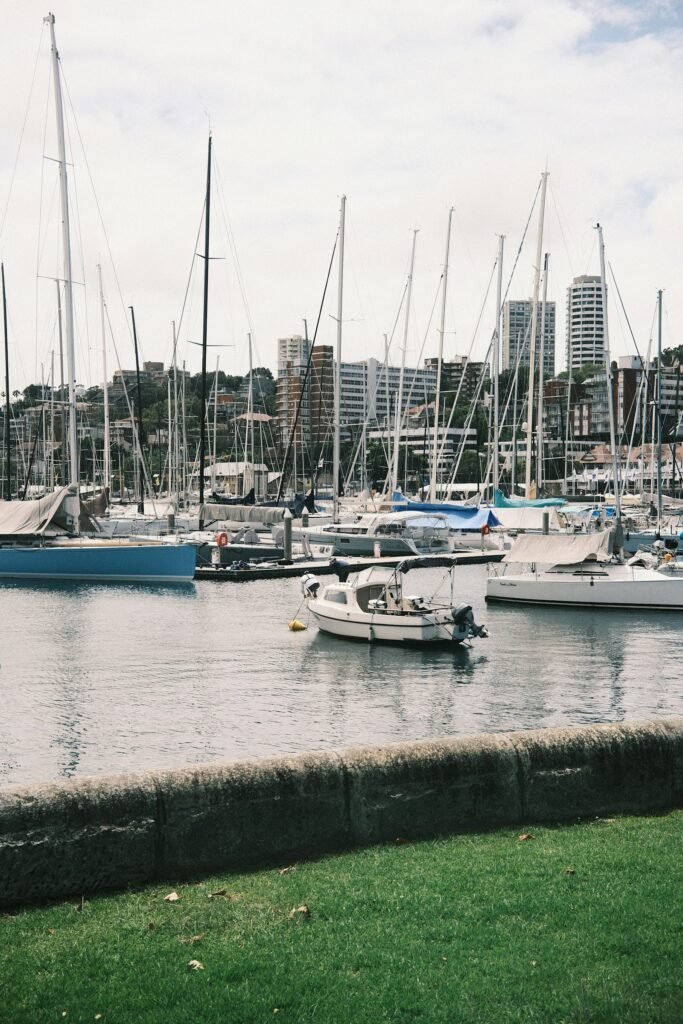 Boats and yachts in a Sydney harbour marina